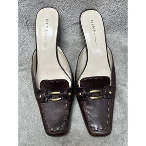 Vtg Nine & Company Women’s Brown 8.5 Square Toe Block Heel Slip-On Clog Mules